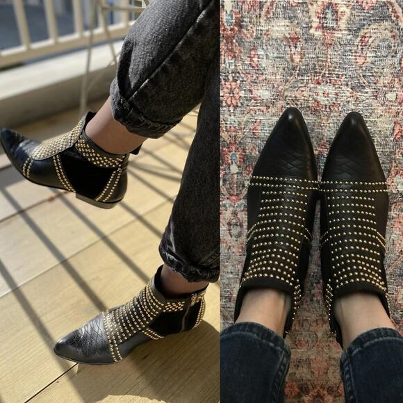 Anine Bing Charlie Low Pointed Toe Suede Studded Booties Women's US 6 Gray - Picture 8 of 8